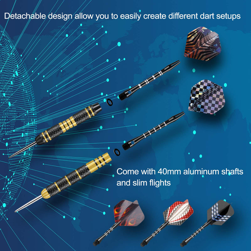 [Australia - AusPower] - Darts Metal Tip Set Professional Darts Steel Tip Set, 24 Grams and 20 Grams Tipped Metal Darts with Aluminum Shafts, Brass Barrels, Sharpener Tool Kit, Carrying Case, Extra Dart Flights Accessories 