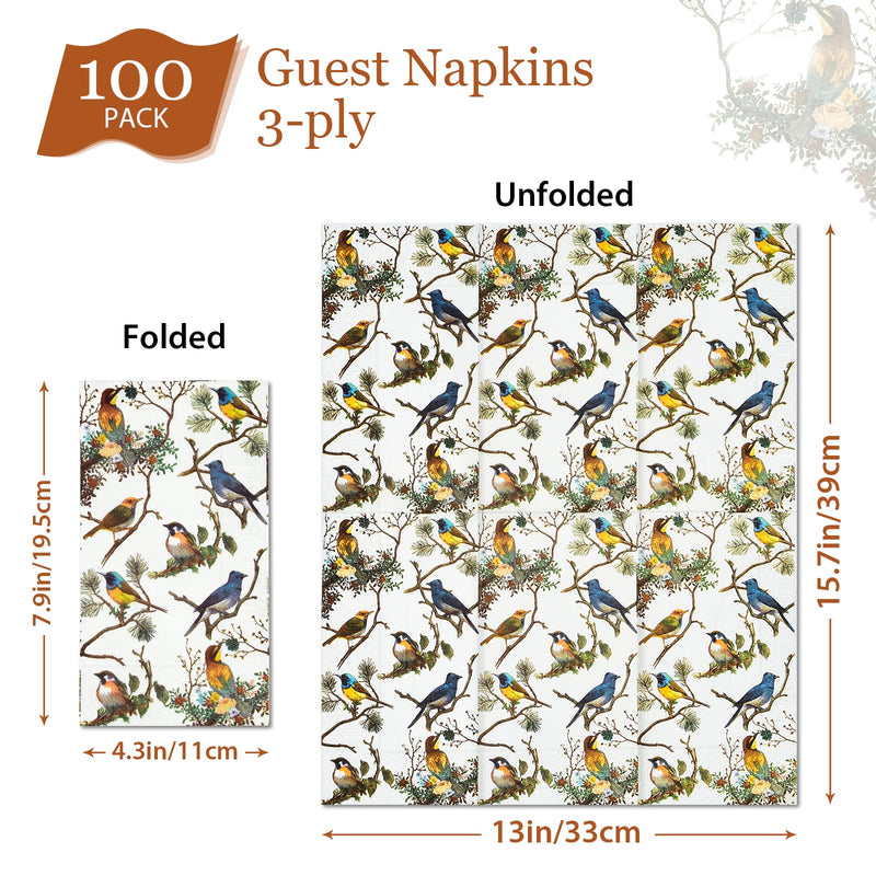 [Australia - AusPower] - 100PCS Guest Towels Disposable 3 Ply Paper Hand Napkins for Bathroom Spring Bird Napkins Everyday Decorative for Dinner Wedding Tea Party Table Anniversary Bridal Powder Room 