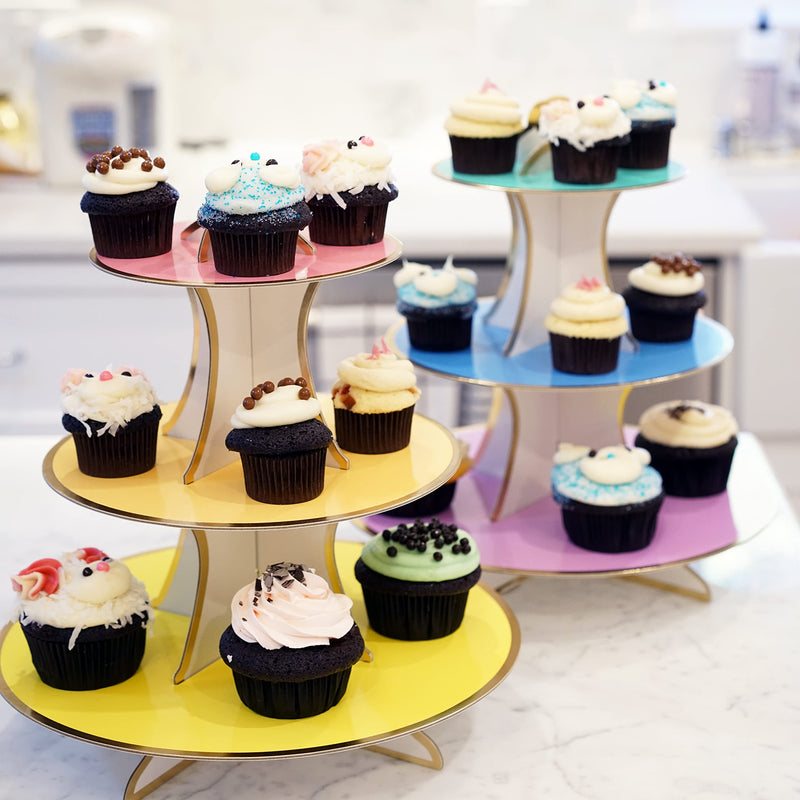 [Australia - AusPower] - 3-Tier Dessert & Cupcake Decorative Serving Tray Stand for Birthdays and All Themed Parties & Events, 2 Serving Towers Per Pack (Pastel Rainbow) Pastel Rainbow 