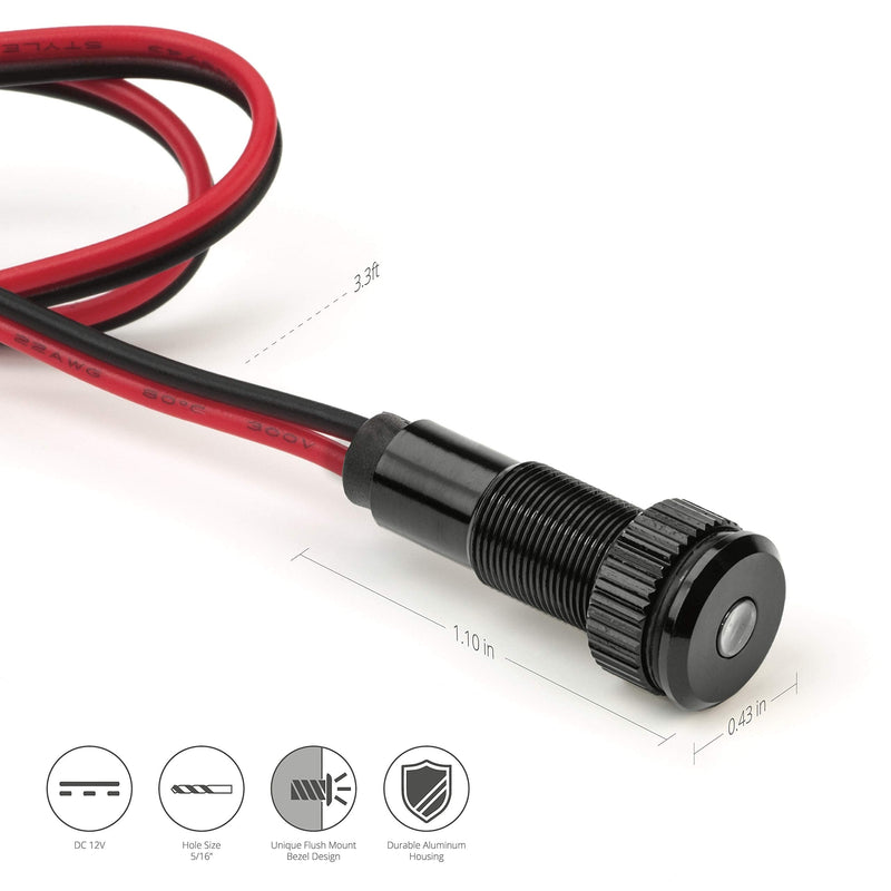 [Australia - AusPower] - Oznium Plug-N-Play Instrument Cluster LED Indicator Light Dash Bulbs. Aluminum Pilot Lights. Acrylic Lens. Flush Panel Mount 5/16" 8mm 12V for Speedometer Odometer Tachometer (Black Bezel, White LED) 1 Pack Black Bezel, White LED 