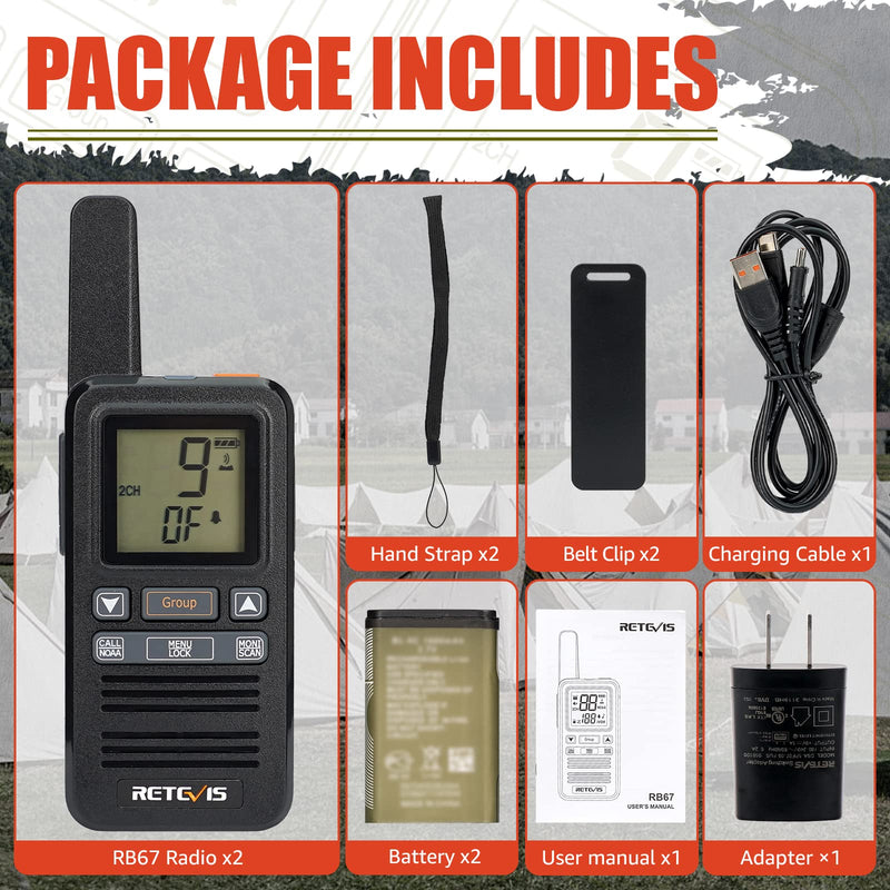 [Australia - AusPower] - Retevis RB67 Walkie Talkies for Adults, Rechargeable Two Way Radio with USB-C Charger, NOAA, LCD Screen, 1600mAh Battery, Group Call, Portable 2 Way Radios for Family Camping Hiking(2 Pack) 