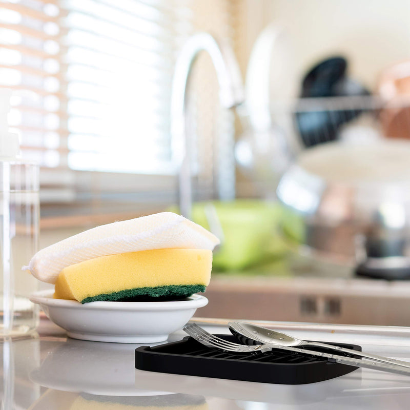 [Australia - AusPower] - ZAPPOWARE Silicone sponge holder -soap tray - 5.9" X 4.33" (Black) - Set -2pcs Black 5.9" X 4.33" (2 pcs) 