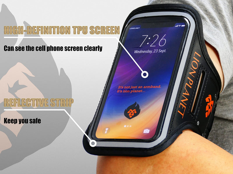 [Australia - AusPower] - Cell Phone Armband Case. for Screen Size of 6.8 inches and Below. with Card Holder, Key Slot, & Earphone Cord Holder. Wear in Running, Workout, Sports, Fitness and Gym. (Dark Black, S 5.8") S 5.8" Dark Black 