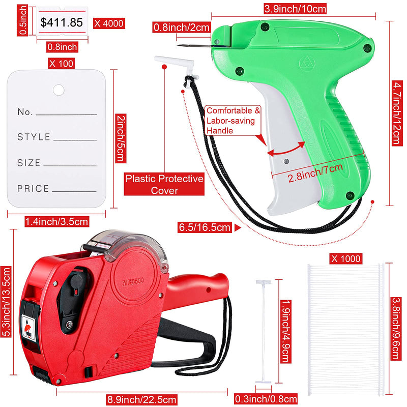 [Australia - AusPower] - 5117 Pieces Price Tag for Clothing Price Marking Labeler Clothes Garment Label Machine Pricing Attacher Applicator Plastic Fasteners Barb Ink Roller Tag Needle Price Label Sticker (Red, Green) Red, Green 