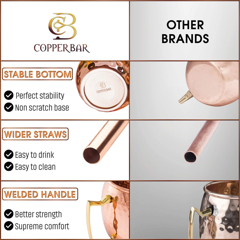 [Australia - AusPower] - Moscow Mule Copper Mugs - Set of 2 - 100% HANDCRAFTED Pure Solid Copper Mugs - 16 Oz, Gift Set With Cocktail Copper Straws, Copper Shot Glass & Copper Stirrer by Copper-Bar 