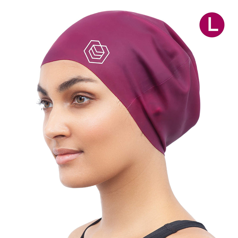 [Australia - AusPower] - SOUL CAP – Large Swimming Cap for Long Hair - Designed for Long, Thick and Curly Hair - Adults, Kids and Children - Women & Men - Premium Silicone Burgundy 