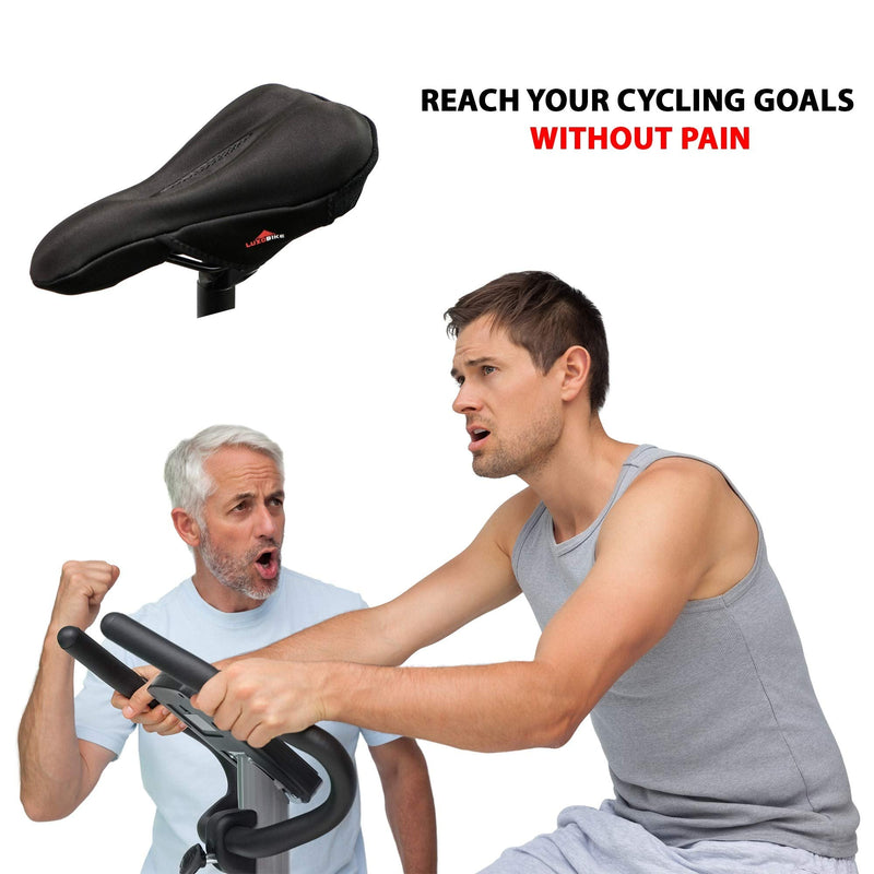 [Australia - AusPower] - LuxoBike Gel Bike Seat Cover Padded Bicycle Seat Covers for Men – Comfort Extra Soft Padded Gel Bicycle Seat Pad – Spin Bike Seat Cushion Pads – Cycling, Spinning Class, Exercise Bike Stationary Cycle Black 