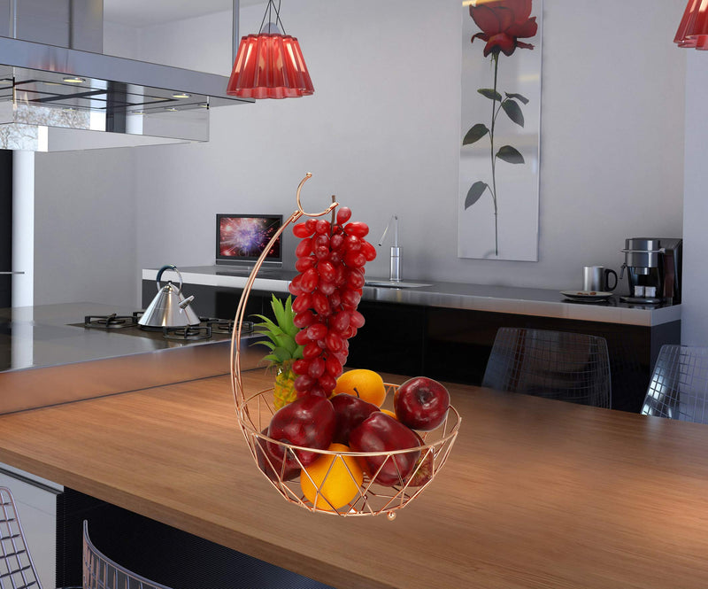 [Australia - AusPower] - RosyLine，Fruit Basket + Banana holder, Elegant Fruit Bowl with Banana Tree Hanger, (rose gold) Rose Gold 