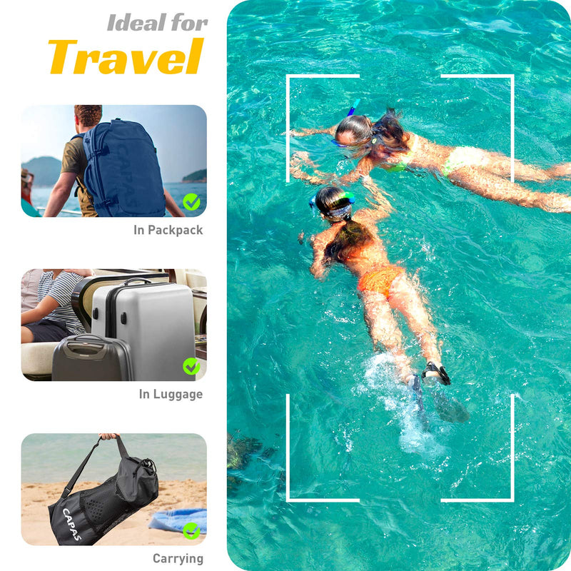 [Australia - AusPower] - CAPAS Swim Fins, Snorkel Fins with Travel Size Short Fins for Snorkeling Diving Adjustable Open Heel Flippers for Men Women Youth Black Kids JR 9-13 S/MD 