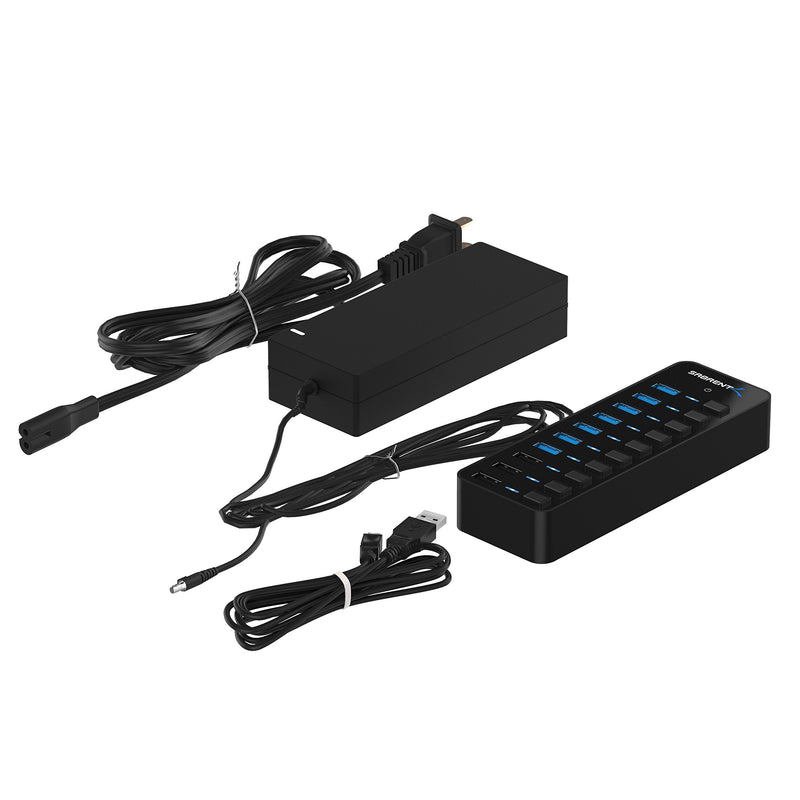 [Australia - AusPower] - SABRENT 60W 10-Port USB 3.0 Hub Includes 3 Smart Charging Ports with Individual Power Switches and LEDs and 60W 12V/5A Power Adapter (HB-B7C3) 7 + 3 Charging Ports 