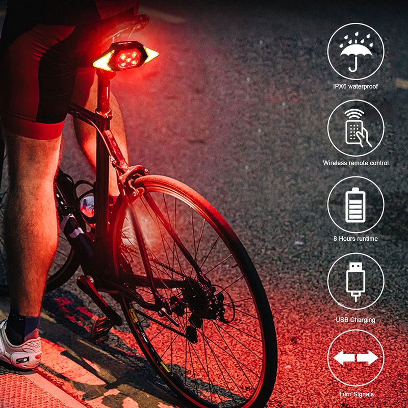 [Australia - AusPower] - Best Bike Turn Signals Rechargeable Rear Bicycle Light Smart Wireless Remote Control Luces Para Bicicleta Waterproof 2022 Brightest Bike Indicators fit Handlebars, Saddle Rears, Cargo Carrier Red flashing Bike Tail Light with Turn Signals Wireless 