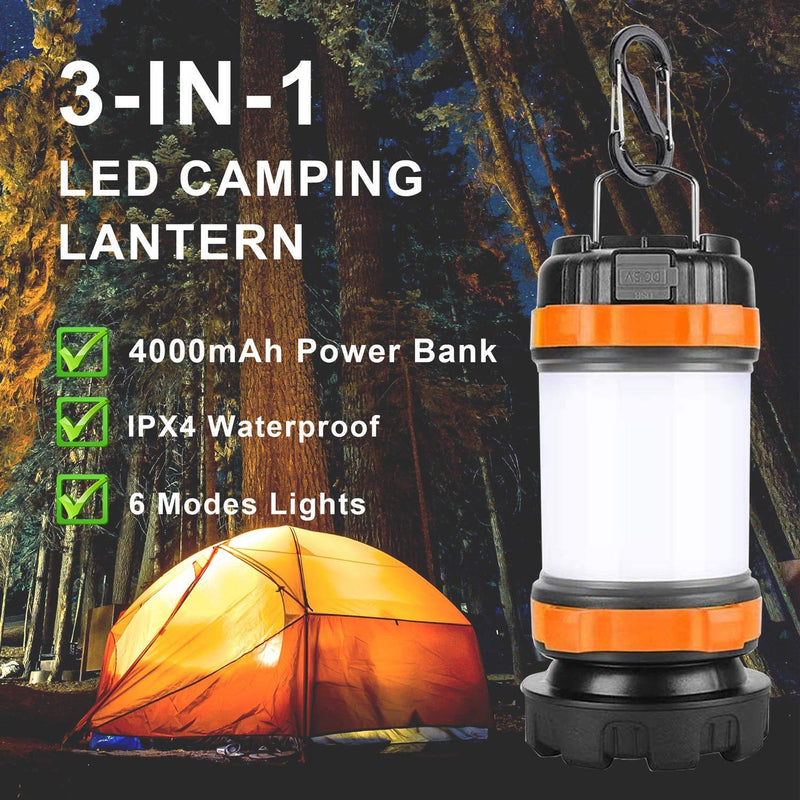 [Australia - AusPower] - Camping Lantern Rechargeable , Alpswolf Camping Flashlight 4000 Capacity Power Bank,6 Modes, IPX4 Waterproof, Led Lantern Camping, Hiking, Outdoor Recreations, USB Charging Cable Included 