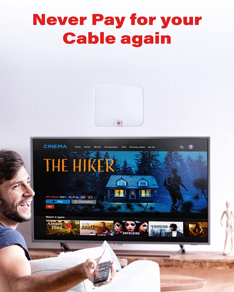 [Australia - AusPower] - 2023 Gesobyte Amplified HD Digital TV Antenna Long 250+ Miles Range - Support 4K 8K 1080p Fire tv Stick and All Older TV's - Indoor Switch Amplifier Signal Booster - 18ft HDTV Cable/AC Adapter (White) White 