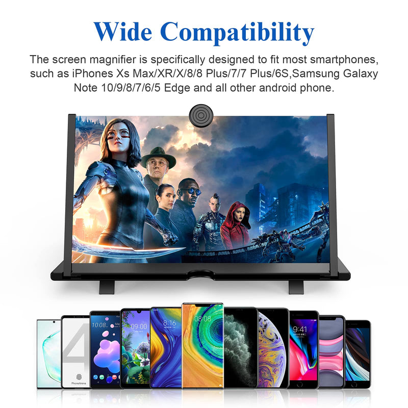 [Australia - AusPower] - 16" Screen Magnifier -3D HD Mobile Phone Magnifying Projector Screen Enlarger for Movies, Videos and Gaming – Foldable Phone Stand Holder with Screen Amplifier–Compatible with All Smartphones Black-16 inch 
