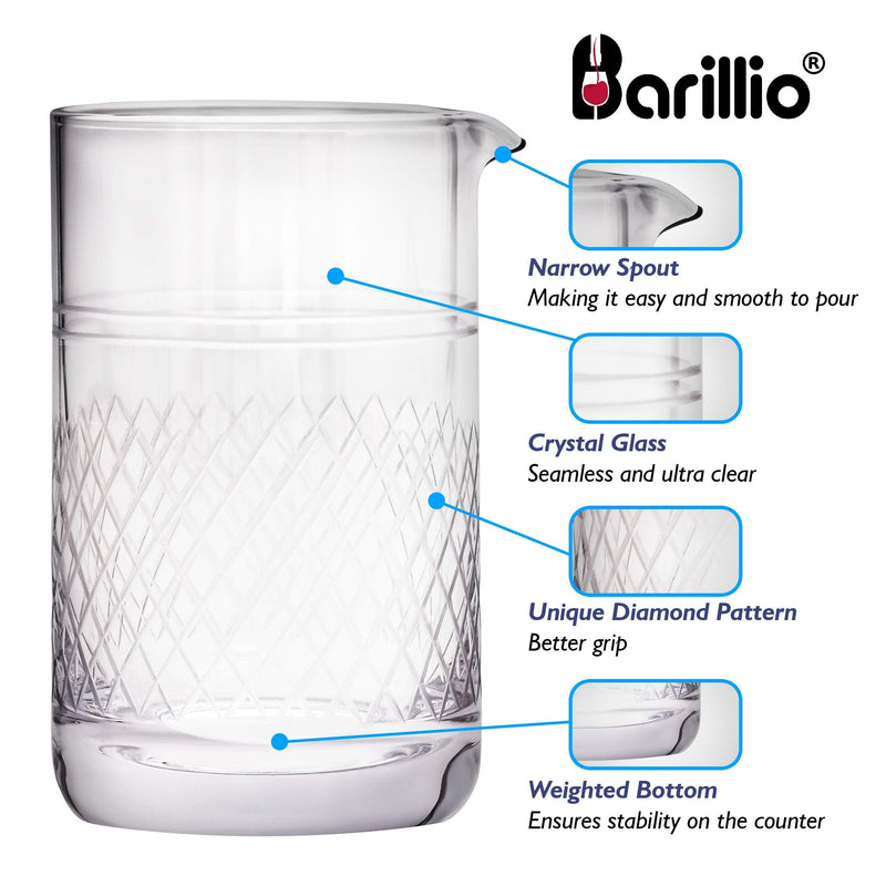 [Australia - AusPower] - Barillio 20 Oz Crystal Cocktail Mixing Glass Set | Seamless Mixing Pitcher for Stirred Cocktail with Weighted Bottom | Old Fashioned Kit for Bartenders 