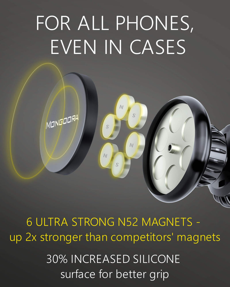 [Australia - AusPower] - Mongoora Magnetic Phone Mount (Car Air Vent Holder) - Sturdy, Rotating Magnet Stand Compatible with iPhone, Android - 1 Mount, 6 Magnets - Travel Accessories 