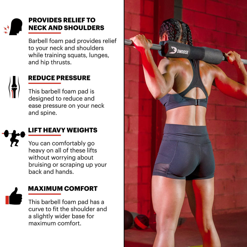 [Australia - AusPower] - DMoose Barbell Pad, Hip Thrust Pad for Squats, Lunges - Relief Pressure from Neck, Shoulder, Lower Back Support for Women - Standard & Olympic Non-Slip EVA Foam Squat Pad with Safety Straps 
