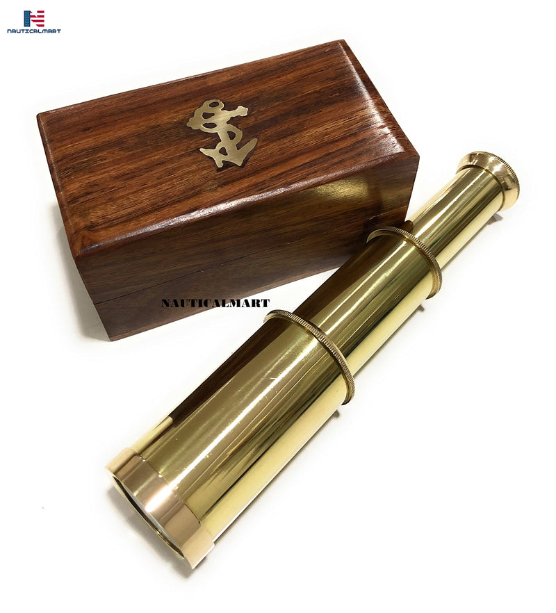 [Australia - AusPower] - Captains 6" Brass Handheld Mini Telescope with Wooden Box Nautical Collectibles 