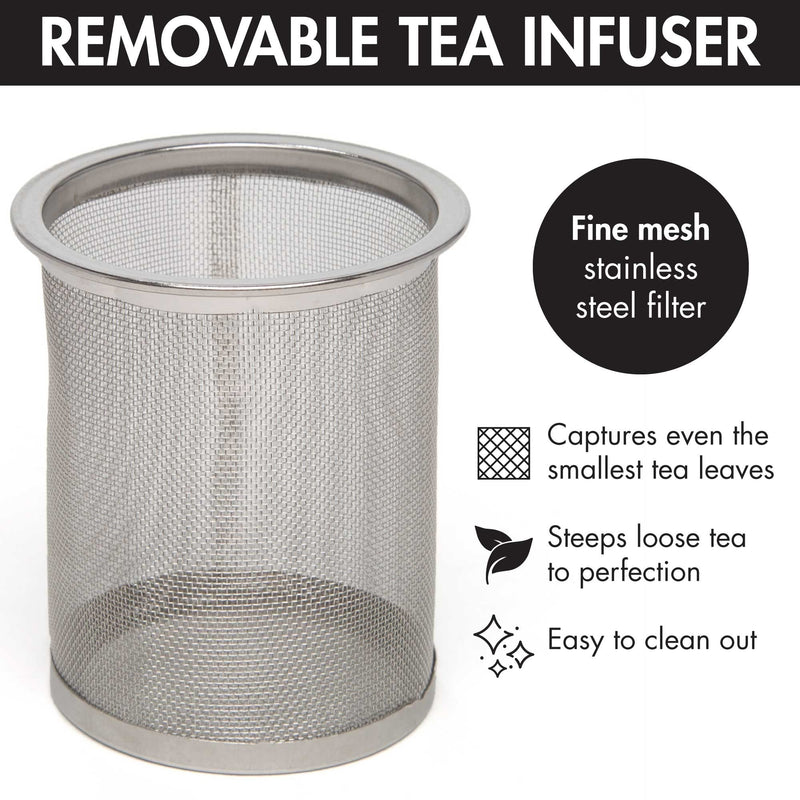 [Australia - AusPower] - Primula Half Moon Teapot with Removable Infuser, Glass Tea Maker, Stainless Steel Filter, Dishwasher Safe, 40-Ounce, Black 