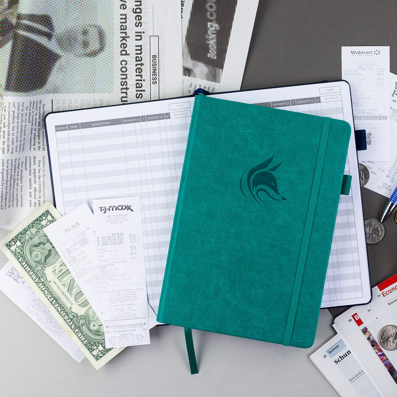 [Australia - AusPower] - Clever Fox Check Register – Deluxe Checkbook Log with Check & Transaction Registers, Bank Account Register Booklets for Personal and Work Use, A5 Hardcover - Turquoise A5 (5.8'' x 8.3'') 