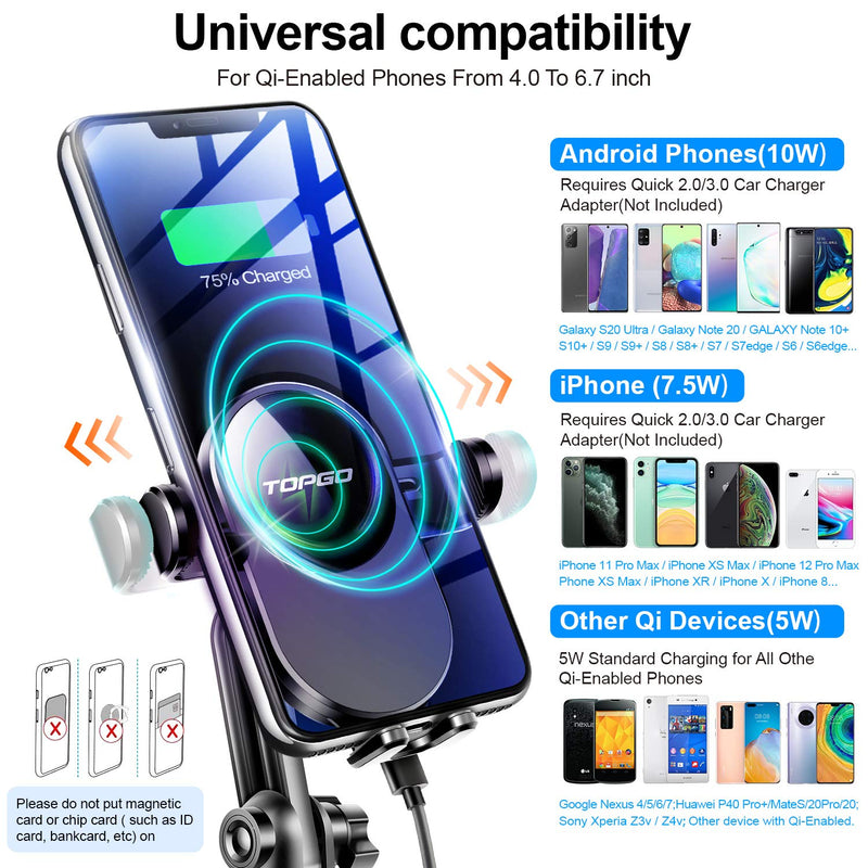 [Australia - AusPower] - [Upgraded] TOPGO Cup Holder Phone Mount Wireless Charger,Universal Cell Phone Holder Car Charger Wireless-Charger-Cup-Phone-Holder Fast Charging for iPhone11/11 Pro/11 Pro Max, Samsung Galaxy Black 