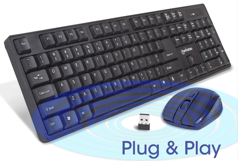 [Australia - AusPower] - Manhattan Wireless Keyboard and Mouse Combo - Full-Size USB Wireless Keyboard Mouse Set with 2.4GHz Dongle for PC Computer Laptop - Compatible with Windows and Mac – 3 Year Warranty - Black 178990 