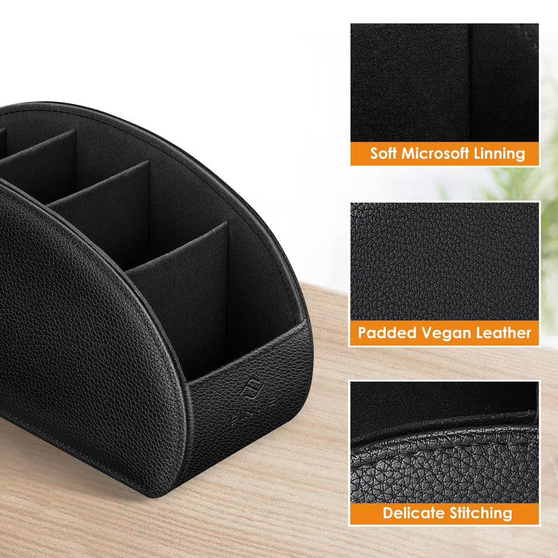 [Australia - AusPower] - Fintie Remote Control Holder, Vegan Leather TV Remote Caddy Desktop Organizer 5 Compartments Fits TV Remotes, Media Controllers, Office Supplies, Makeup Brush, Black 