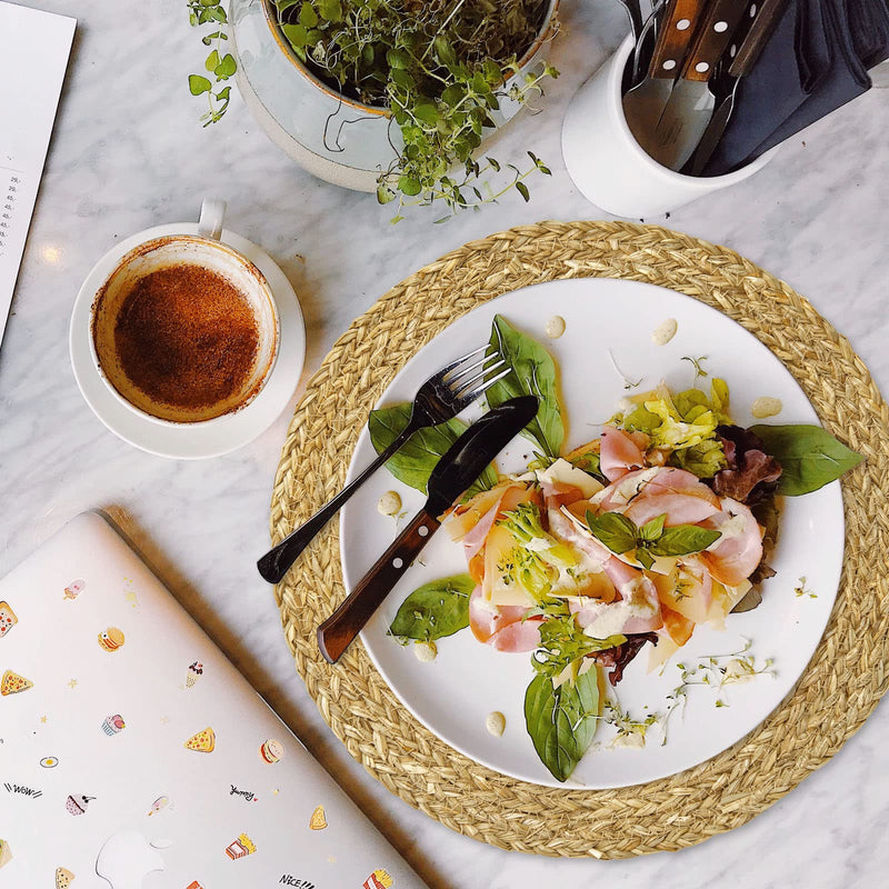 [Australia - AusPower] - Set of 6, Round Woven Placemats, Natural Braided Straw Table Mats, Weave Aquatic Placemats for Dinning Table, 11.8 inch Aquatic Plants 