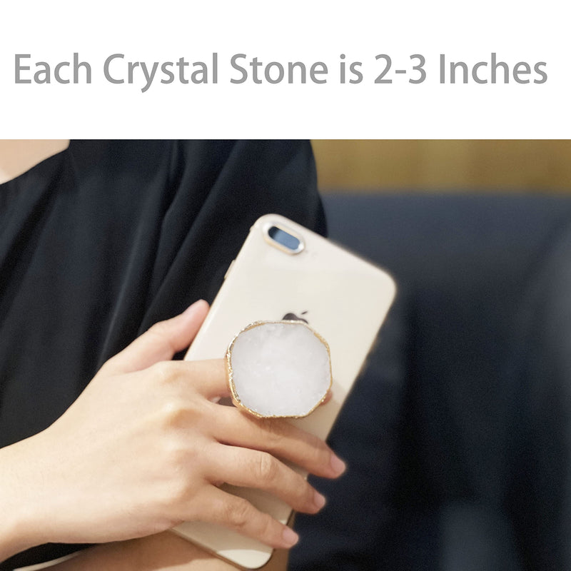 [Australia - AusPower] - CDNANA Crystal Phone Grip Holder - Mobile Phone Grip Gemstone Natural Stone Crystal Phone Grip Irregular Shape Design with Golden Trimmed Edges for Cell Phone and Tablets (Crystal Phone Grip White) crystal phone grip white 