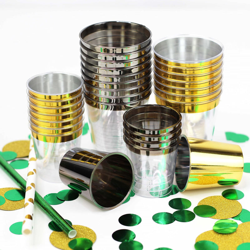 [Australia - AusPower] - Just Artifacts 1oz Plastic Shot Glasses (120pcs, Metallic Gold Rim) 120 Count (Pack of 1) 