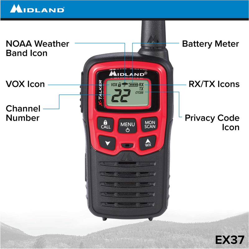 [Australia - AusPower] - Midland-EX37VP, E+Ready Emergency Two-Way Radio Kit-Pair of T31VP FRS Two-Way Radios, 9 LED Flashlight, Whistle With Compass and Temperature Gauge, In SoftShell Carrying Case (Pair Pack) 