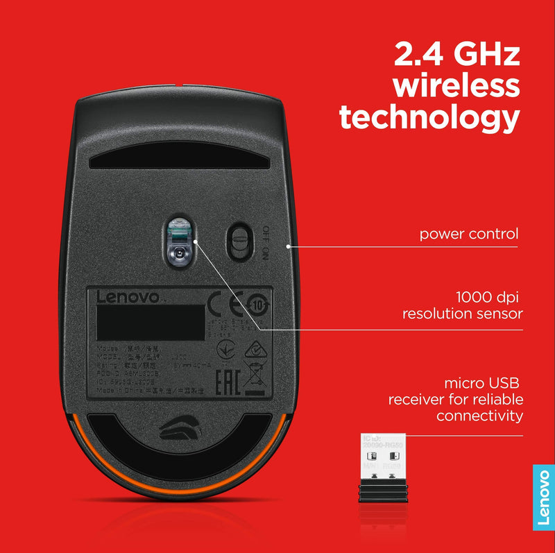 [Australia - AusPower] - Lenovo 300 Wireless Compact Mouse, Black, 1000 dpi, Ultra-portable design, Up to 12 months battery life, GX30K79402 
