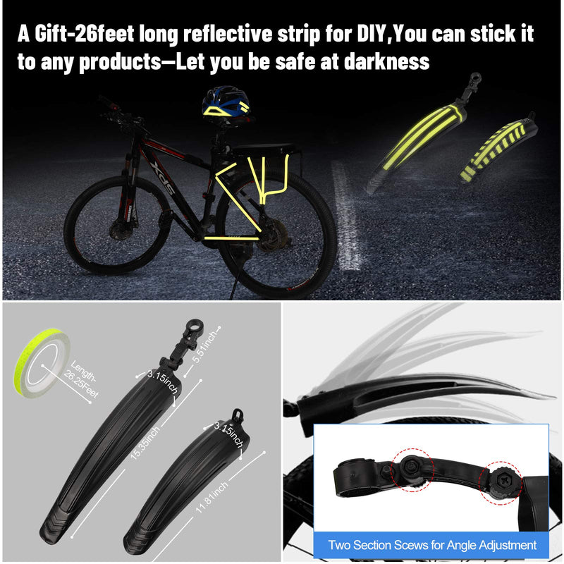[Australia - AusPower] - Bike Mudguard Set with 8M DIY Reflective Tape, 2 Parts-Universal Full Cover Thicken Widen Bicycle Fender Set, Front/Rear Mud Guards Fit for 20"/22"/24"/26" MTB Mountain Road Bike Riding Cycling 