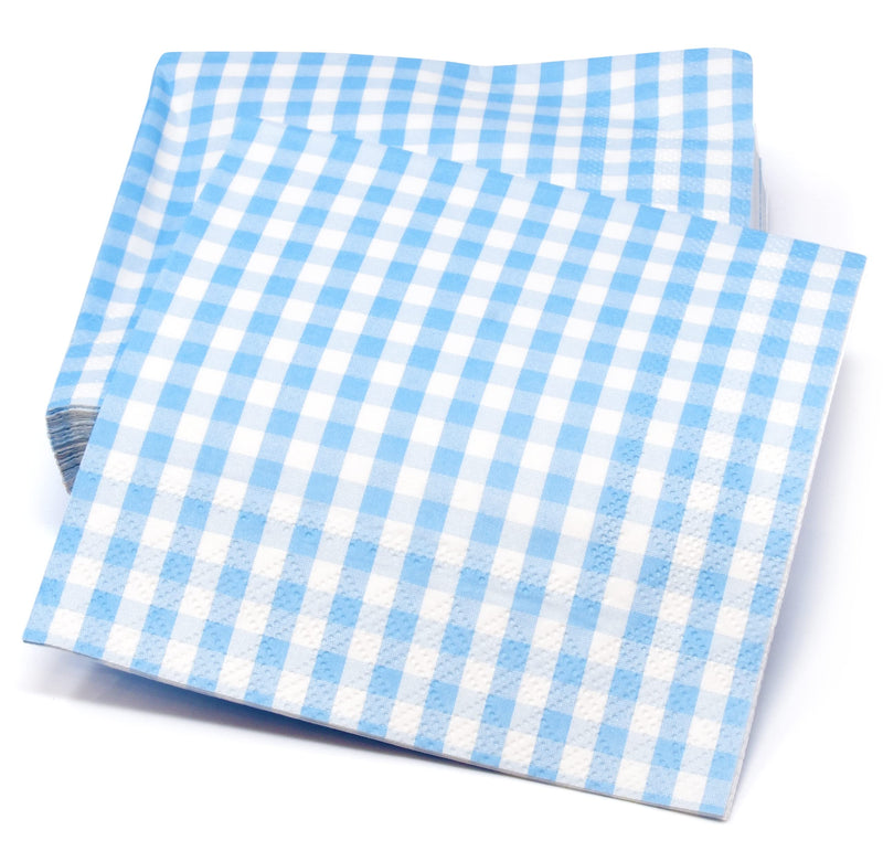 [Australia - AusPower] - 100 Blue and White Gingham Cocktail Napkins Disposable Paper Checkered Plaid Dinner Beverage Napkin for Summer Picnic Barbecue Wedding Birthday Party Baby & Bridal Shower Dinnerware Table Decorations 