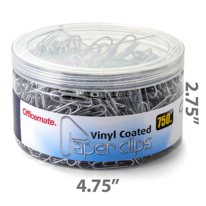 [Australia - AusPower] - Officemate 750 Paper Clips, Vinyl Coated, Assorted Sizes, Reusable Storage Tub, for Office, School and Home Use, Silver (99970) 