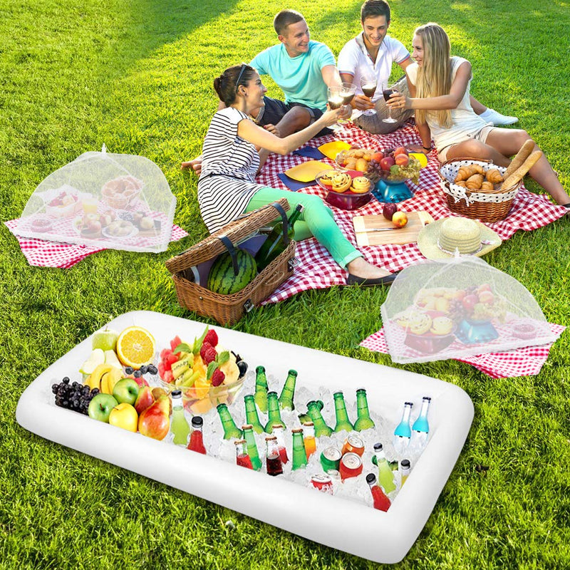 [Australia - AusPower] - 1PCS Inflatable Serving Bars and 3PCS Mesh Food Umbrella Covers Tent for Outdoor,Keep Salads Beverages Ice Cold - For Parties Indoor & Outdoor BBQ, Picnic Pool Party Supplies Luau Cooler 