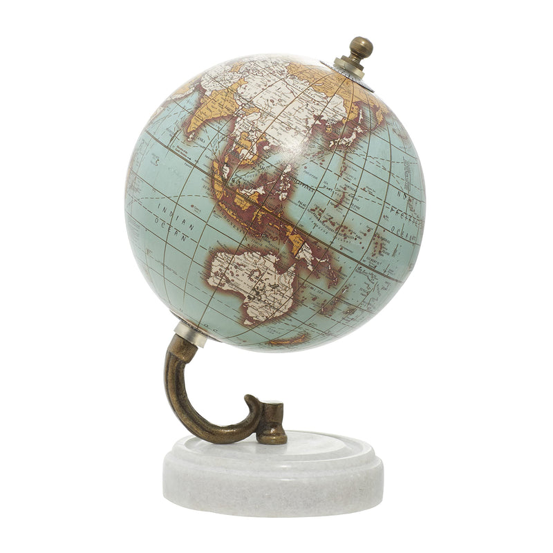 [Australia - AusPower] - Deco 79 Modern Metal Marble Globe Wood MBL 5" W, 7" H-94444, 5" x 7", Aqua 