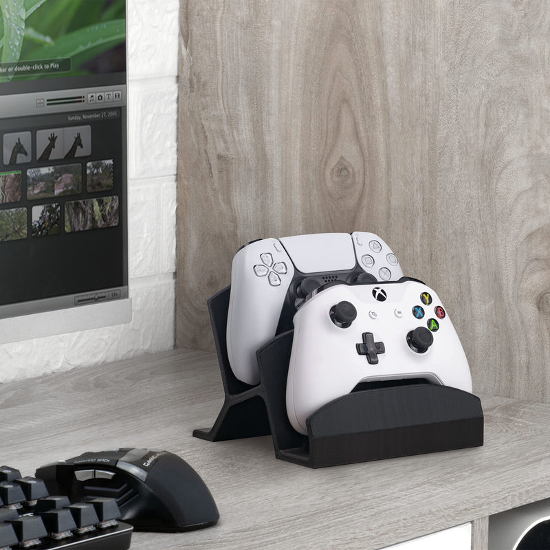 [Australia - AusPower] - BRAINWAVZ Dual Game Controller Holder Desktop Stand - for PS5, Xbox Series X, One, PS4, Switch, PC, Gamepads & More UGDS06, Black 