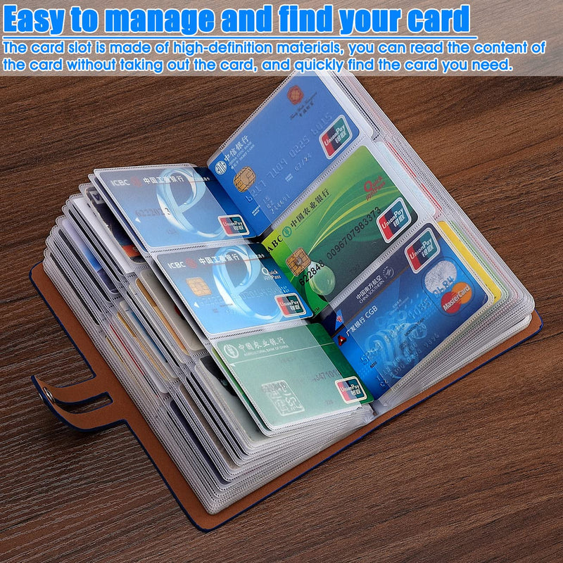 [Australia - AusPower] - RFID Credit Card Holder, Leather Business Card Organizer with 96 Card Slots, Credit Card Protector for Managing Your Different Cards and Important Documents to Prevent Loss or Damage (Blue) Blue 