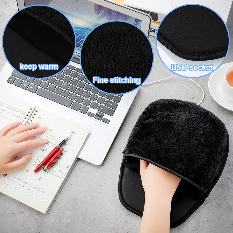 [Australia - AusPower] - 2 Pieces Heated Mouse Pad Hand Warmer USB Heated Mousepad Plush Heated Mouse Pad Removable Hand Warming Mouse Pad for Men and Women Office Home Computer Laptop (Black) 