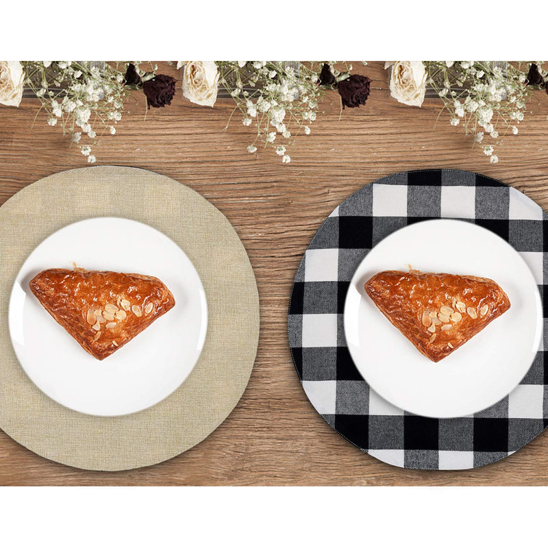 [Australia - AusPower] - Senneny Round Placemats Set of 6 - Black and White Buffalo Plaid Placemats - Reversible Cotton and Burlap Placemats for Round Tables - Farmhouse Placemats for Dining Table Black and White Plaid 