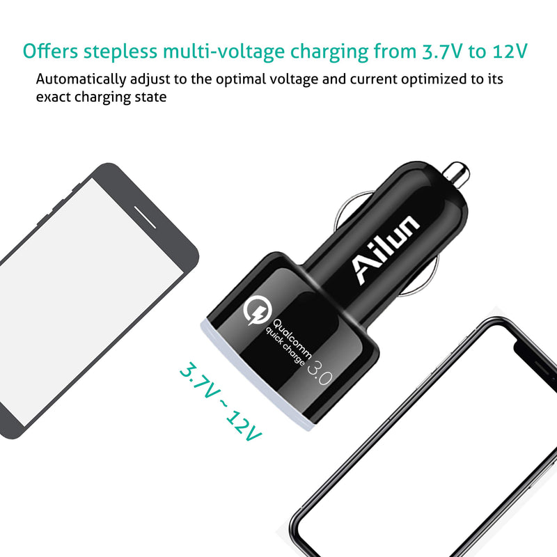 [Australia - AusPower] - Ailun Fast Car Charger Qualcomm Quick Charge 3.0 Adapter 2Pack Dual USB Port 35W for iPhone 12 /12Pro /12Mini/12Pro Max/11/11 Pro/11 Pro Max/X Xs XR Xs Max Black 