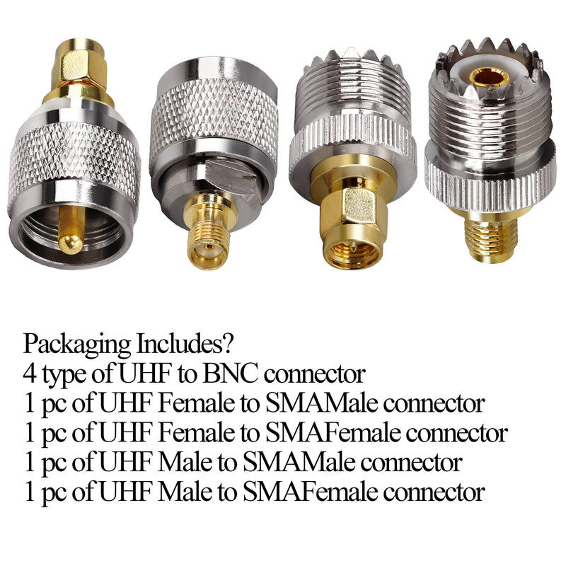 [Australia - AusPower] - TUOLNK SMA to UHF Connectors Kit UHF to SMA Male to Female RF Coax Adapter Nickel Gold Plated SO239 PL259 to SMA Adapter Kit 4 Type Set SMA to UHF Adapter Kit 