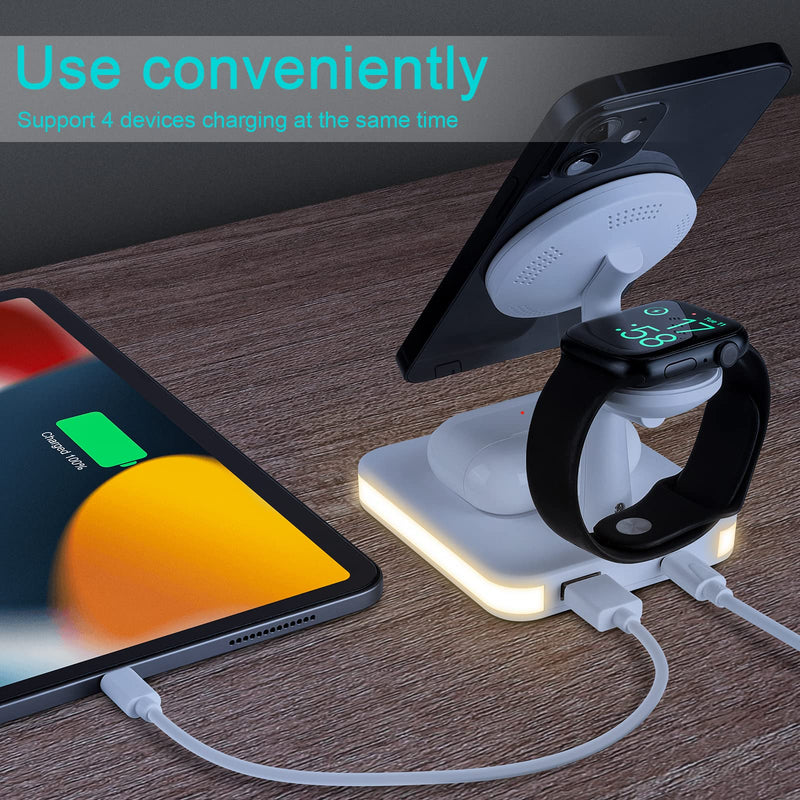 [Australia - AusPower] - Wireless Charger Station Phone Watch: Magnetic 4-in-1 Charging Stations Cordless Charger Stand Dock Compatible with iPhone 12/13, 12/13 Mini, 12/13 Pro/Pro Max, iWatch 7/6/SE/5/4/3/2, AirPods 2/Pro/3 