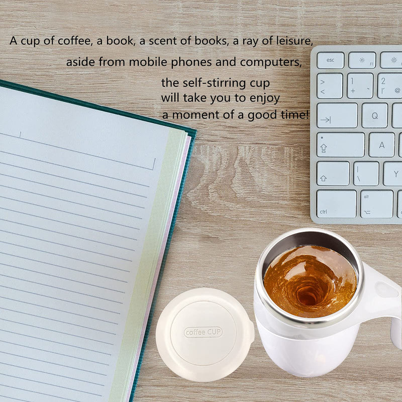 [Australia - AusPower] - Automatic Magnetic Stirring Coffee Mug, Rotating Home Office Travel Mixing Cup，Funny Electric Stainless Steel Self Mixing Coffee Tumbler, Suitable for Coffee, Milk, Cocoa and Other Beverages…… White 