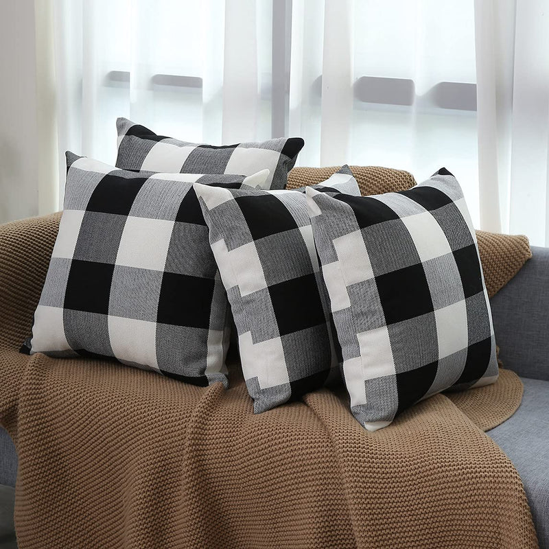 [Australia - AusPower] - MKLFBT Pack of 2 Farmhouse Decor Christmas Pillow Covers 18 x 18 Black White Buffalo Checked Plaids Fall Throw Pillow Covers Cushion Covers for Sofa Couch Outdoor Camping Plaids Black+white 2 pieces, 18''x18'' 