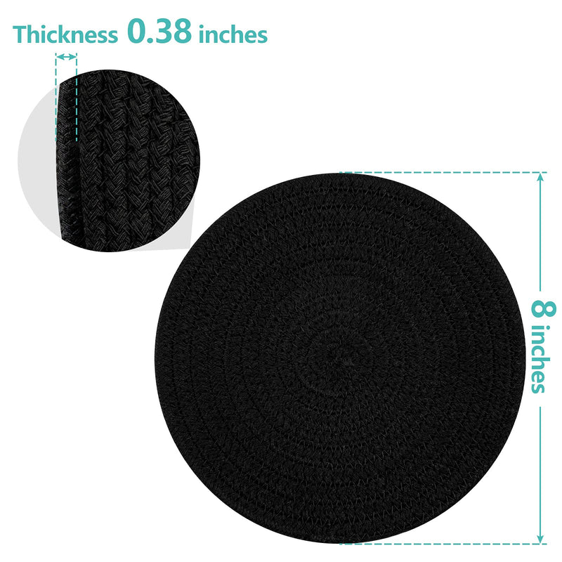 [Australia - AusPower] - Trivets for Hot Pots and Pans 8 inches 2 Pcs, Trivet for Hot Dishes, Hot Pads for Kitchen Table, Cooking Potholder Set, Large Coasters Cotton Mat to Protect Counter (Black) Black 