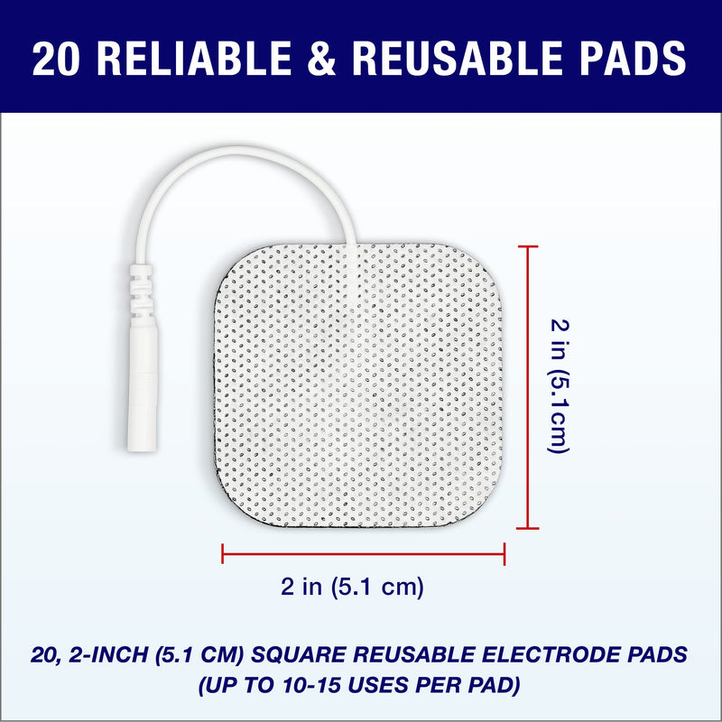 [Australia - AusPower] - Syrtenty TENS Unit Pads 2"X2" 20 Pcs, 3rd Gen Reusable Latex-Free Replacement Pads Electrode Pads with Upgraded Sticky Electrode Pads Gel and Non-Irritating Design for Muscle Stimulator Electrotherapy 