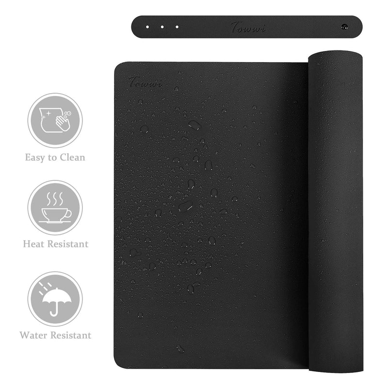 [Australia - AusPower] - TOWWI Dual Sided Desk Pad, 24" x 14" PU Leather Desk Mat, Waterproof Desk Blotter Protector Mouse Pad (Black) Black 24" x 14" 