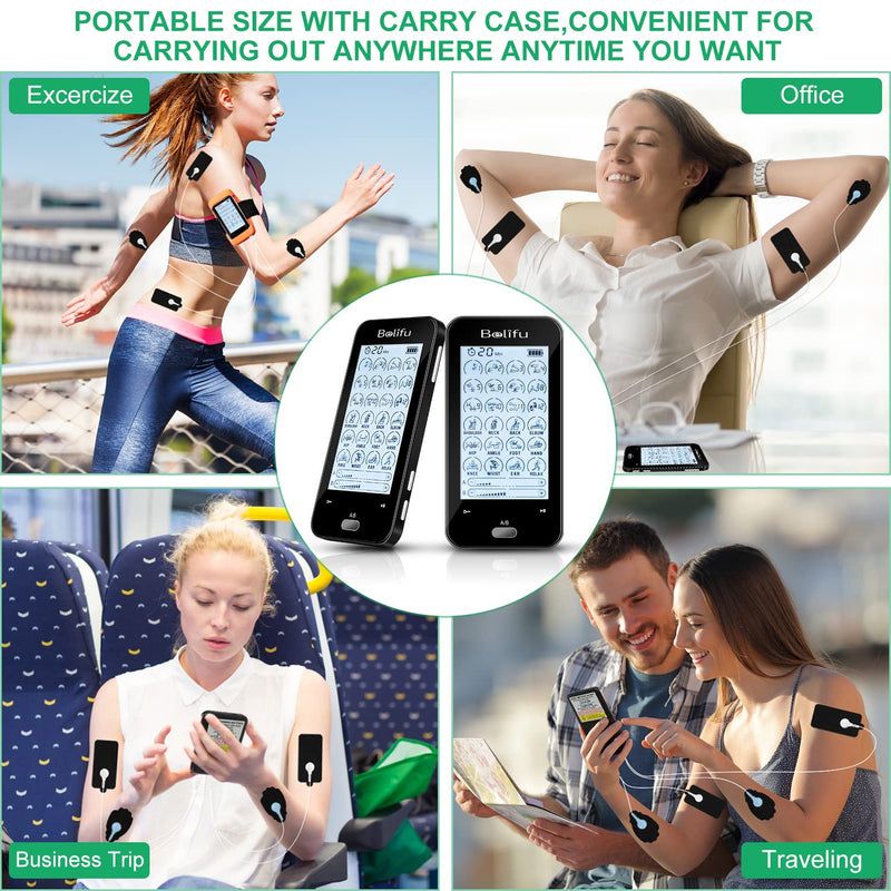 [Australia - AusPower] - Belifu Dual Channel Tens Unit Electro Muscle Stimulator, Fully Isolated with Independent 24 Modes, Rechargeable Pulse Massager with Electrodes Pads for Neck Back Arms Chronic Pain Relief Body Building 